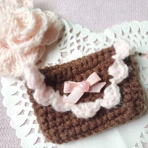 Brown and pink crochet chocolate pouch